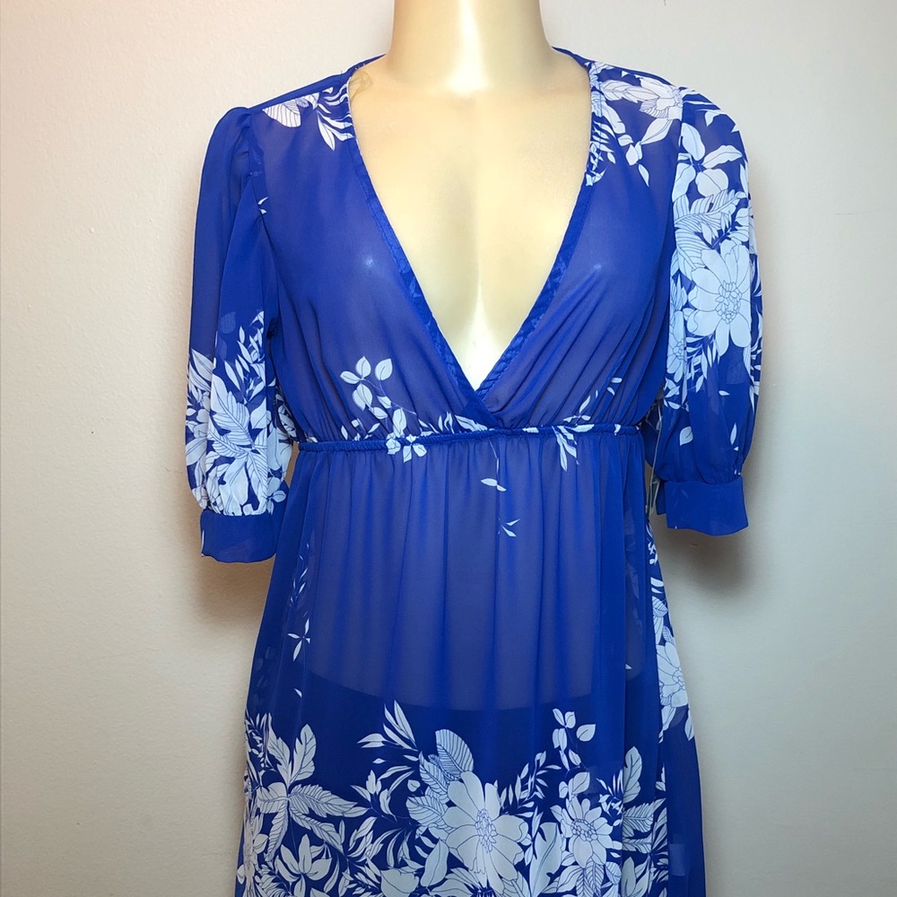 Blue and white sheer tunic